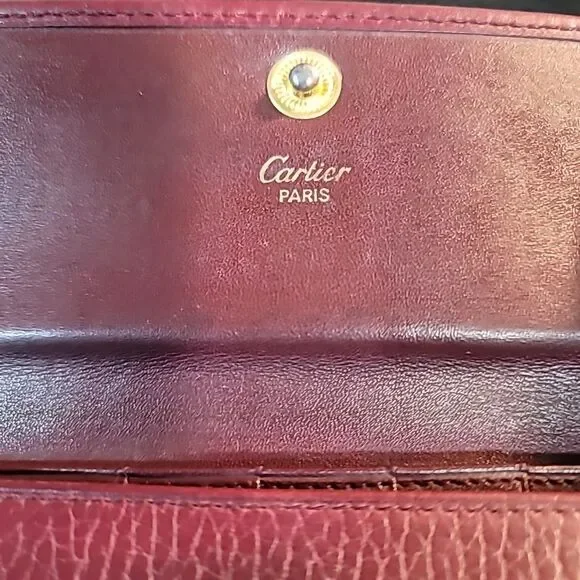 Cartier Tri-fold Wallet Mast Lines Bordeaux Leather Good Used Condition